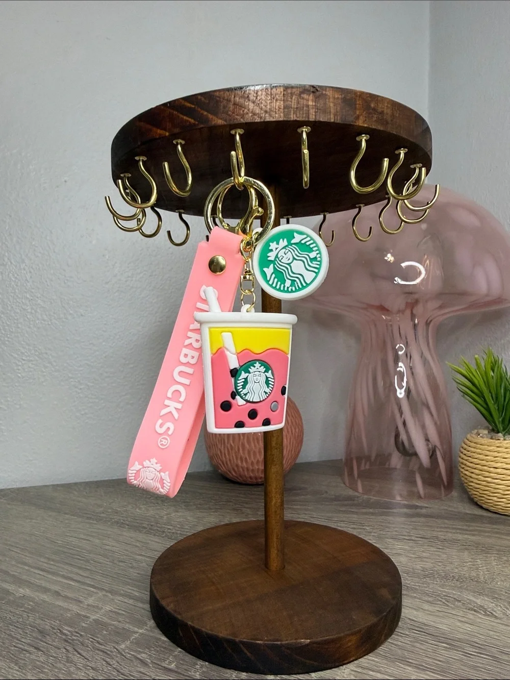 Starbucks Pink & Yellow Boba Cup Keychain